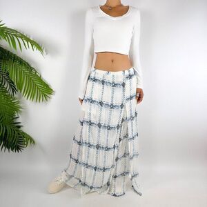 Women's Cato Blue & White Boho Coastal Chic Cottagecore Pleated Skirt / 18/20W